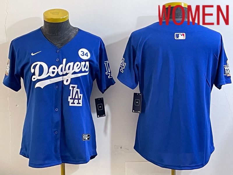 Women Los Angeles Dodgers blank 2024 World series patch blue jersey 202411236